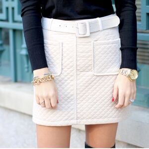 Women’s Goodnight Macaroon Cream Quilted Mini Skirt with belt fall christmas